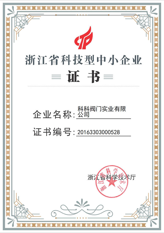 浙江省科技型企業(yè)證書(shū)